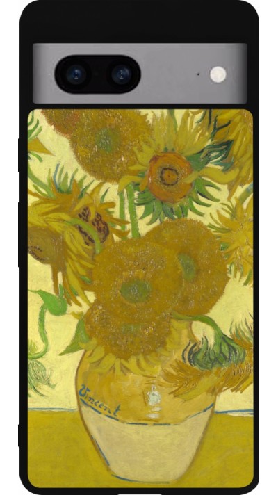 Google Pixel 7a Case Hülle - Silikon schwarz Kunstbild - Sonnenblumen  - Van Gogh