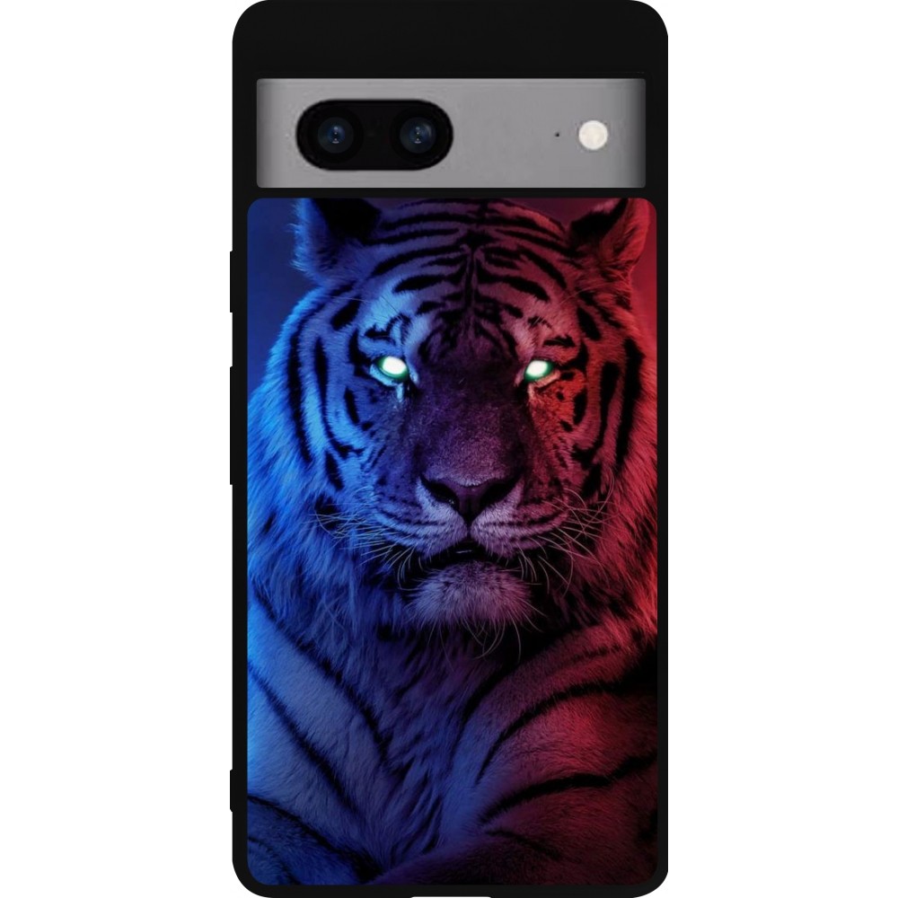 Google Pixel 7a Case Hülle - Silikon schwarz Tiger Blue Red