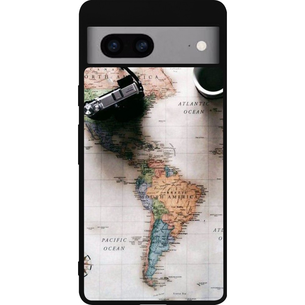Google Pixel 7a Case Hülle - Silikon schwarz Travel 01