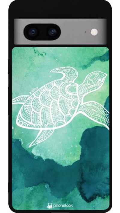 Coque Google Pixel 7a - Silicone rigide noir Turtle Aztec Watercolor