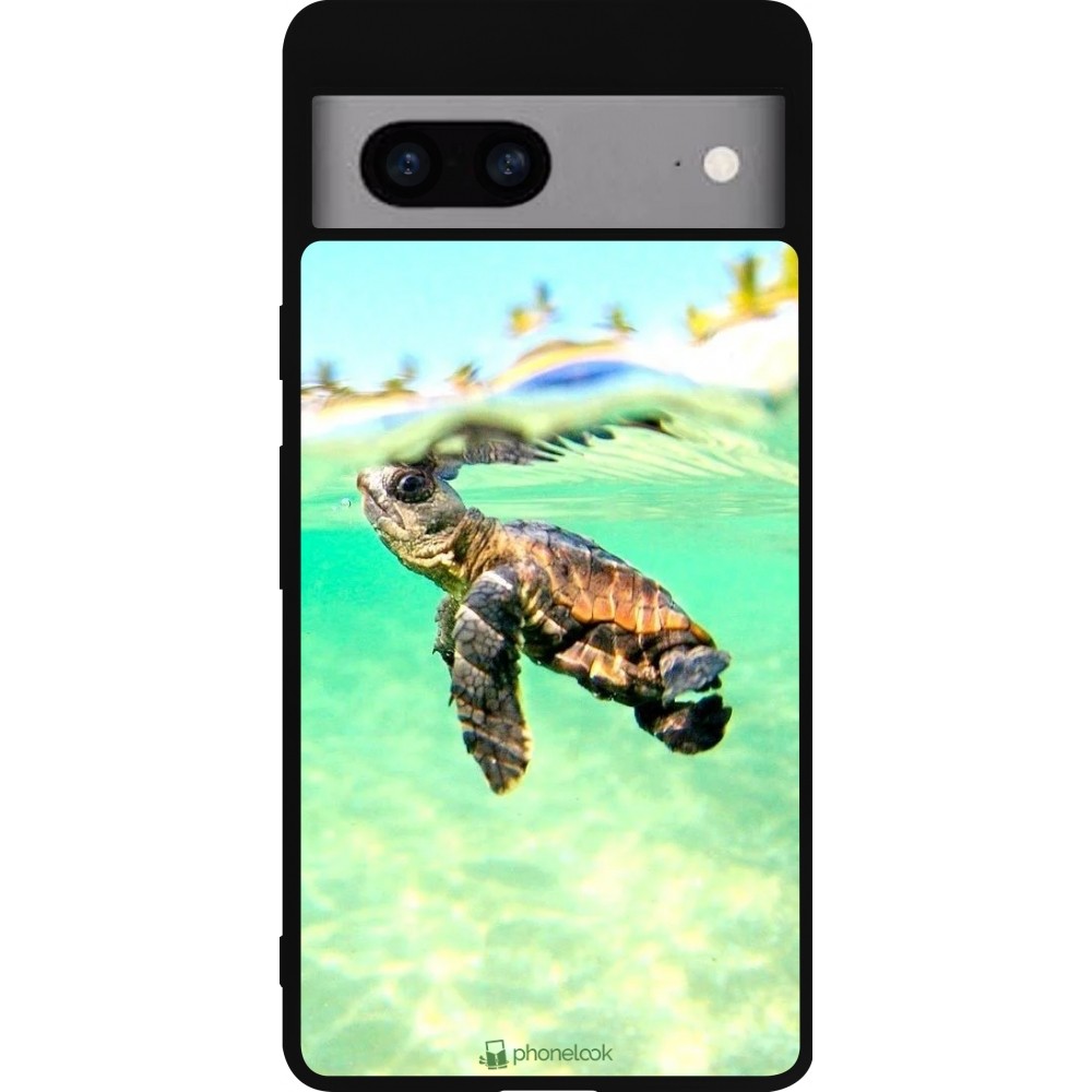 Coque Google Pixel 7a - Silicone rigide noir Turtle Underwater