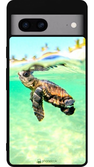 Coque Google Pixel 7a - Silicone rigide noir Turtle Underwater