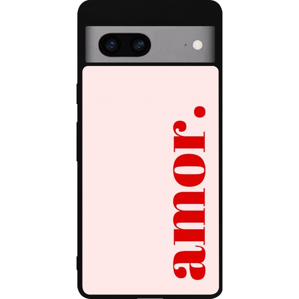 Coque Google Pixel 7a - Silicone rigide noir Valentine 2024 amor