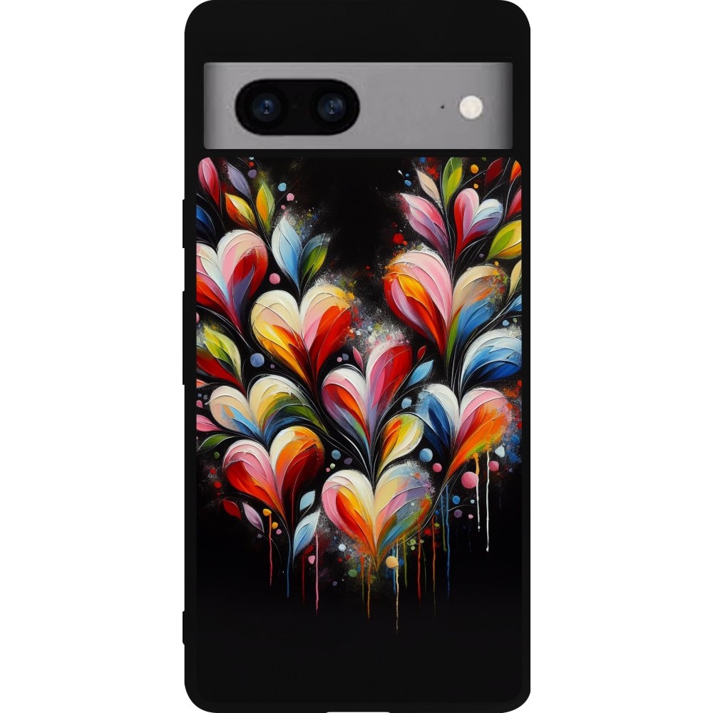 Coque Google Pixel 7a - Silicone rigide noir Valentine 2024 Coeur Noir Abstrait