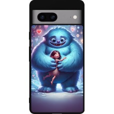 Coque Google Pixel 7a - Silicone rigide noir Valentine 2024 Fluffy Love