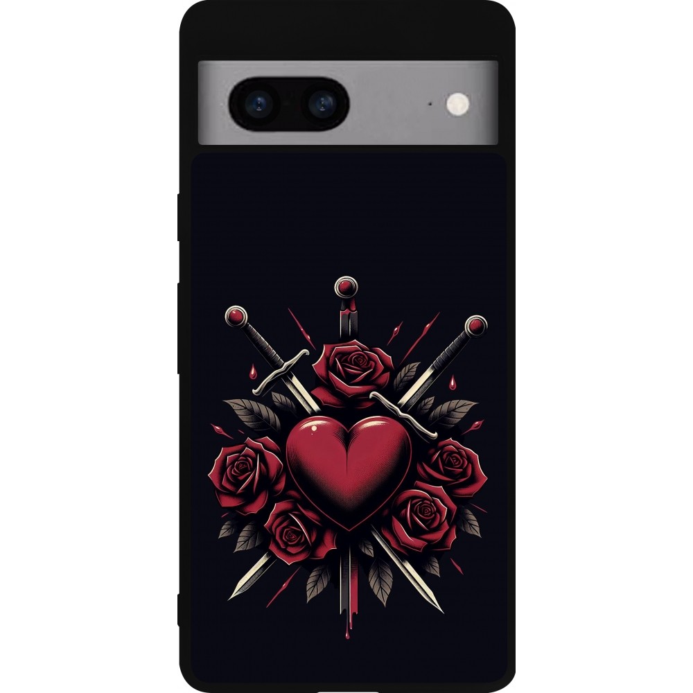 Google Pixel 7a Case Hülle - Silikon schwarz Valentine 2024 gothic love