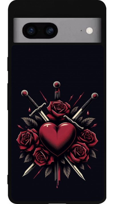 Coque Google Pixel 7a - Silicone rigide noir Valentine 2024 gothic love