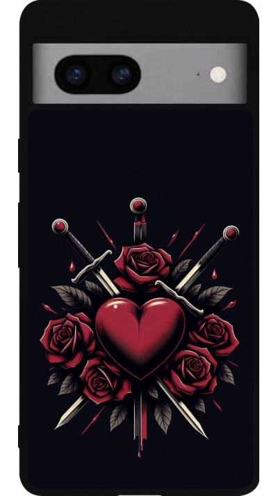 Google Pixel 7a Case Hülle - Silikon schwarz Valentine 2024 gothic love