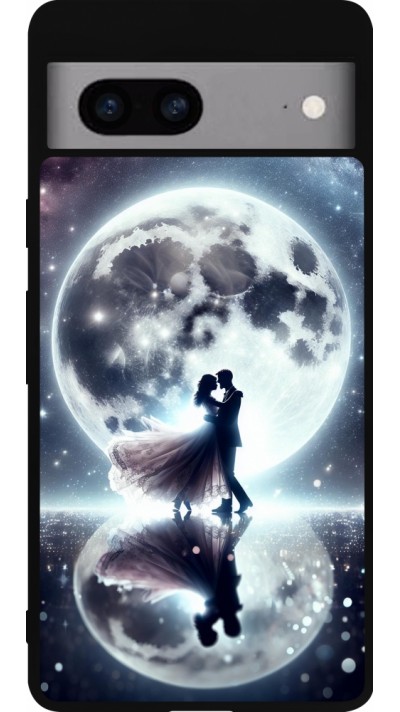 Coque Google Pixel 7a - Silicone rigide noir Valentine 2024 Love under the moon