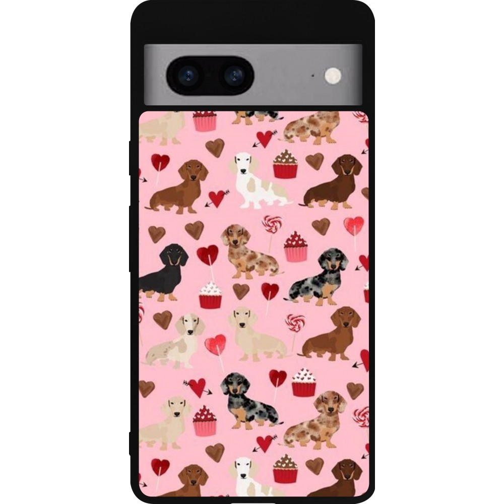 Coque Google Pixel 7a - Silicone rigide noir Valentine 2024 puppy love
