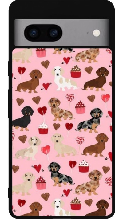 Google Pixel 7a Case Hülle - Silikon schwarz Valentine 2024 puppy love