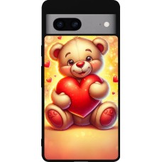 Google Pixel 7a Case Hülle - Silikon schwarz Valentin 2024 Teddy Liebe