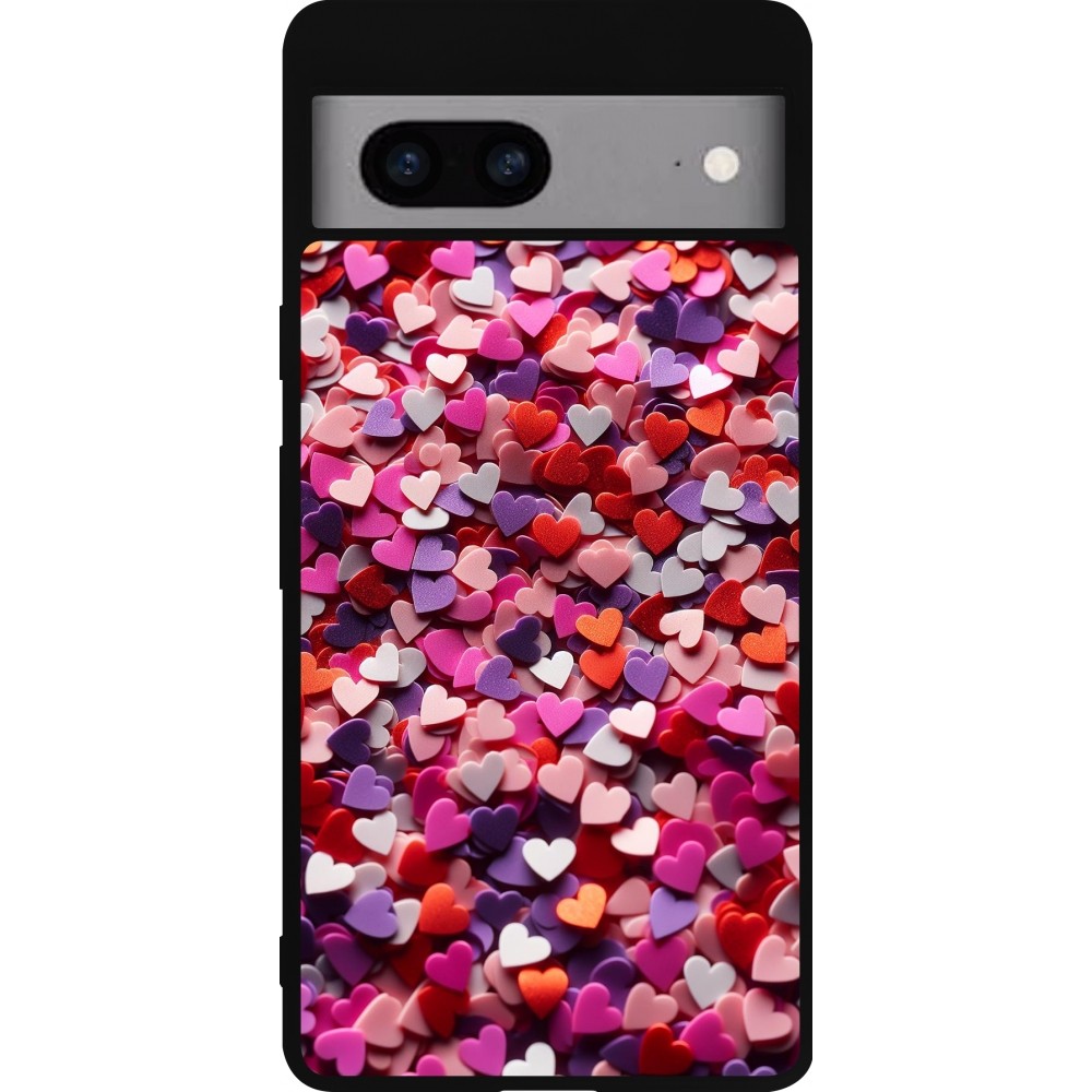 Google Pixel 7a Case Hülle - Silikon schwarz Valentin 2025 Konfetti