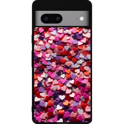 Google Pixel 7a Case Hülle - Silikon schwarz Valentin 2025 Konfetti