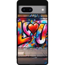 Coque Google Pixel 7a - Silicone rigide noir Valentine 2025 Love U Tag