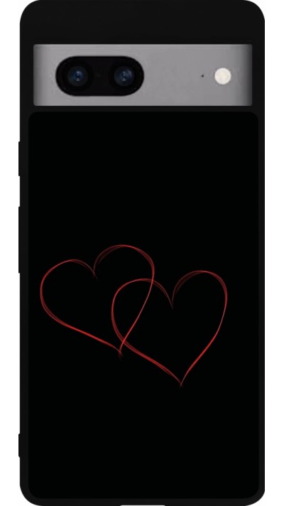 Coque Google Pixel 7a - Silicone rigide noir Valentine 2023 attached heart