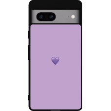 Coque Google Pixel 7a - Silicone rigide noir Valentine 2023 purpule single heart