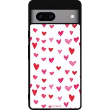 Coque Google Pixel 7a - Silicone rigide noir Valentine 2022 Many pink hearts