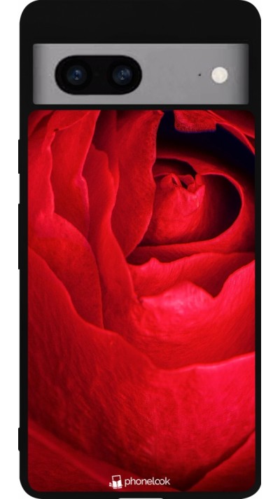 Coque Google Pixel 7a - Silicone rigide noir Valentine 2022 Rose