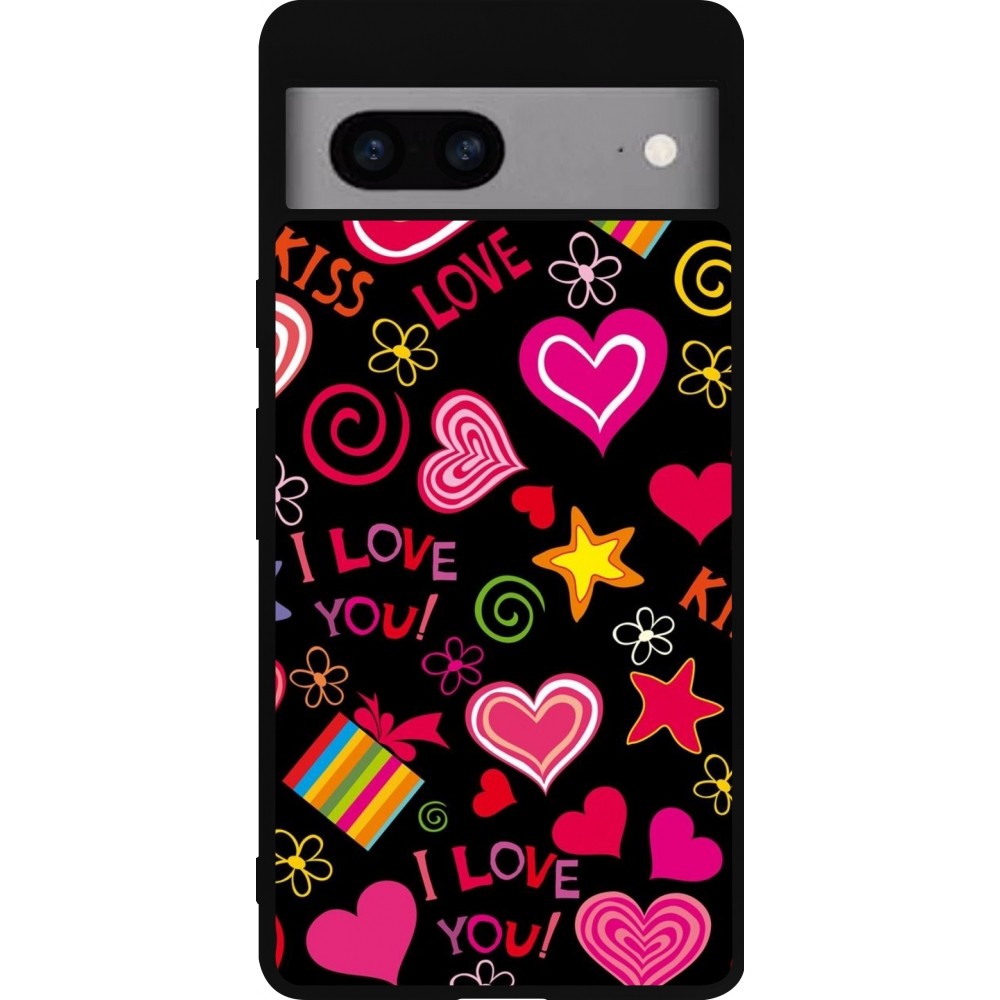 Google Pixel 7a Case Hülle - Silikon schwarz Valentine 2023 love symbols