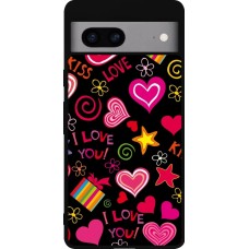 Google Pixel 7a Case Hülle - Silikon schwarz Valentine 2023 love symbols