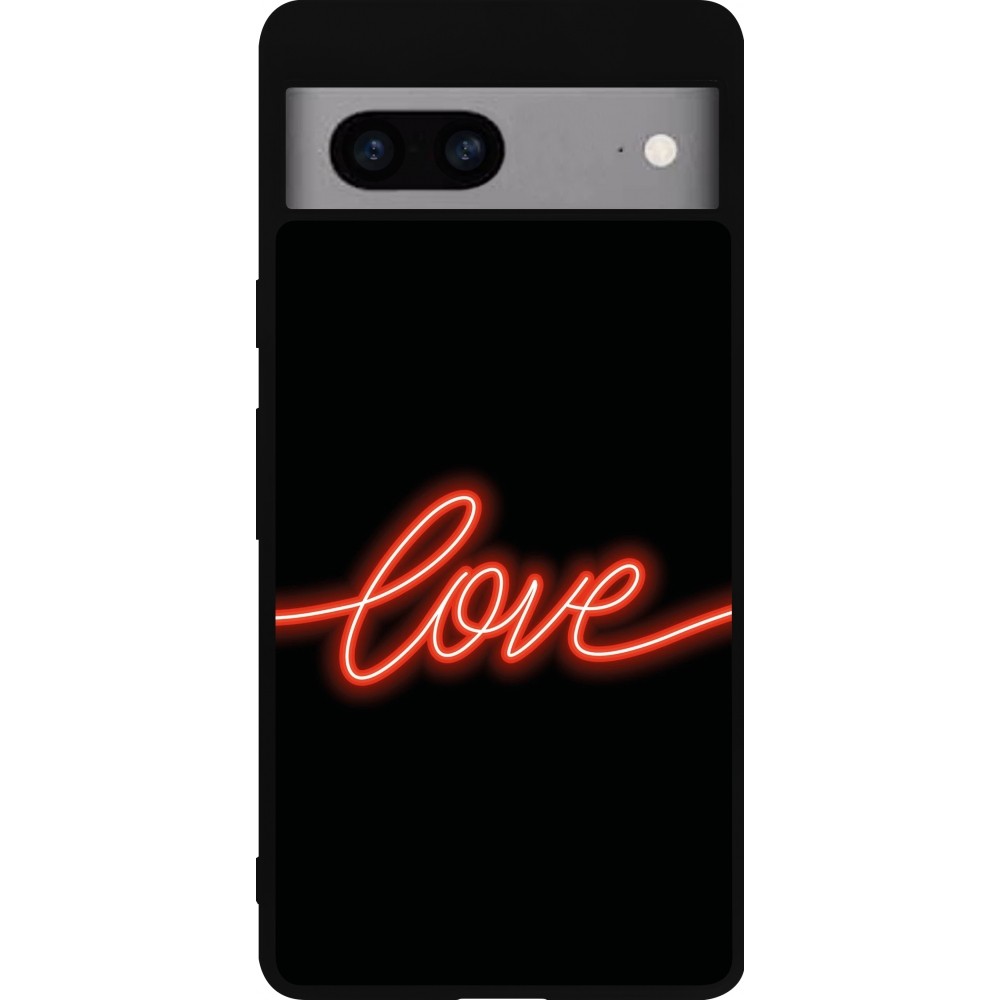 Google Pixel 7a Case Hülle - Silikon schwarz Valentine 2023 neon love