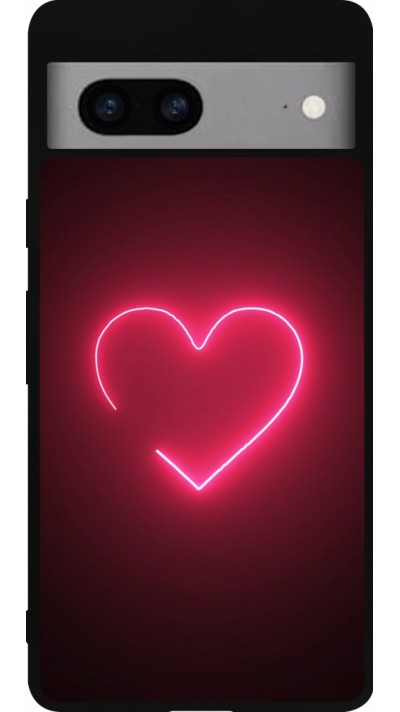 Coque Google Pixel 7a - Silicone rigide noir Valentine 2023 single neon heart
