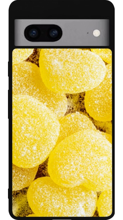 Coque Google Pixel 7a - Silicone rigide noir Valentine 2023 sweet yellow hearts