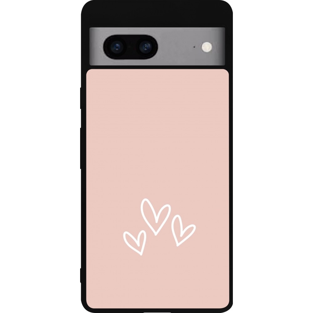 Coque Google Pixel 7a - Silicone rigide noir Valentine 2023 three minimalist hearts