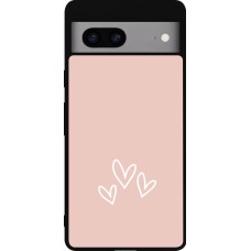 Coque Google Pixel 7a - Silicone rigide noir Valentine 2023 three minimalist hearts