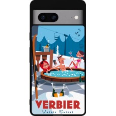 Coque Google Pixel 7a - Silicone rigide noir Verbier Mountain Jacuzzi