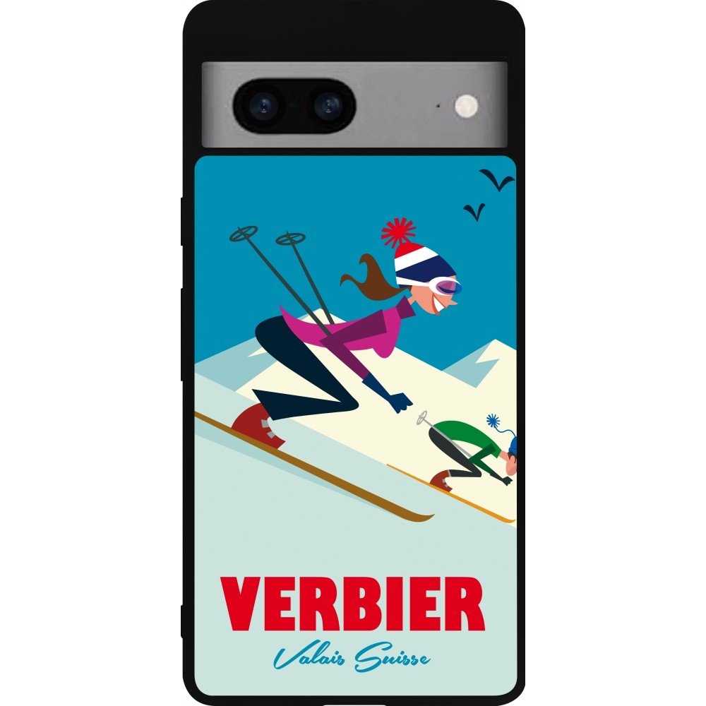 Coque Google Pixel 7a - Silicone rigide noir Verbier Ski Downhill