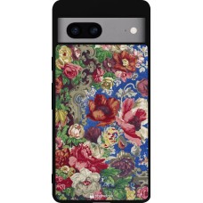 Coque Google Pixel 7a - Silicone rigide noir Vintage Art Flowers
