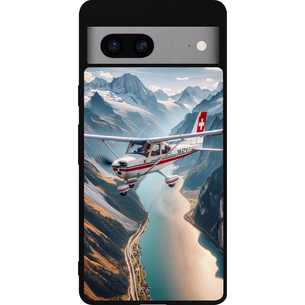 Google Pixel 7a Case Hülle - Silikon schwarz Schweizer Alpenflug