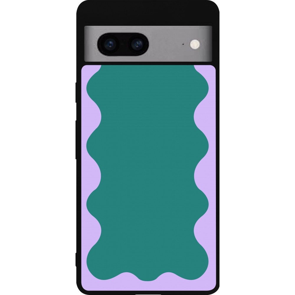 Google Pixel 7a Case Hülle - Silikon schwarz Wavy Rectangle Green Purple