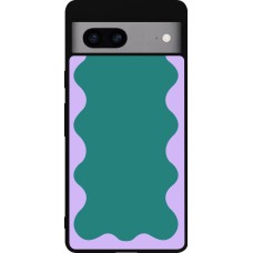 Coque Google Pixel 7a - Silicone rigide noir Wavy Rectangle Green Purple