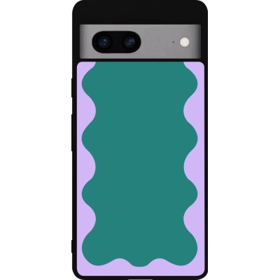 Coque Google Pixel 7a - Silicone rigide noir Wavy Rectangle Green Purple