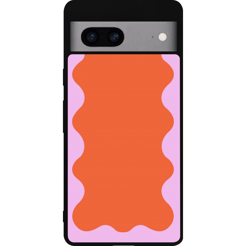 Google Pixel 7a Case Hülle - Silikon schwarz Wavy Rectangle Orange Pink