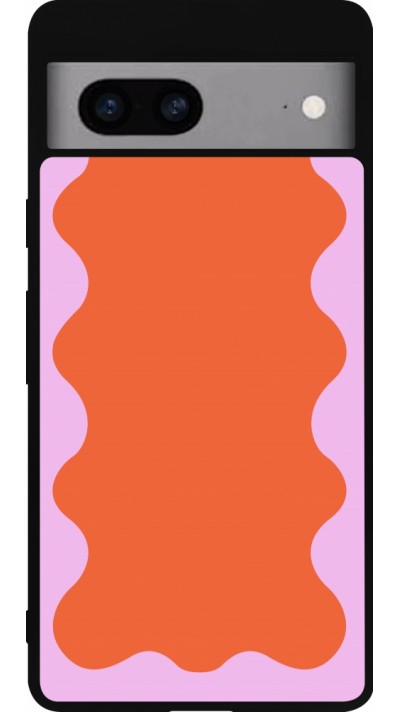 Coque Google Pixel 7a - Silicone rigide noir Wavy Rectangle Orange Pink