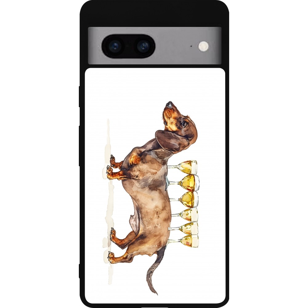 Coque Google Pixel 7a - Silicone rigide noir Wine Teckel
