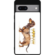 Coque Google Pixel 7a - Silicone rigide noir Wine Teckel
