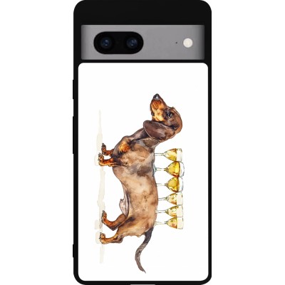 Coque Google Pixel 7a - Silicone rigide noir Wine Teckel