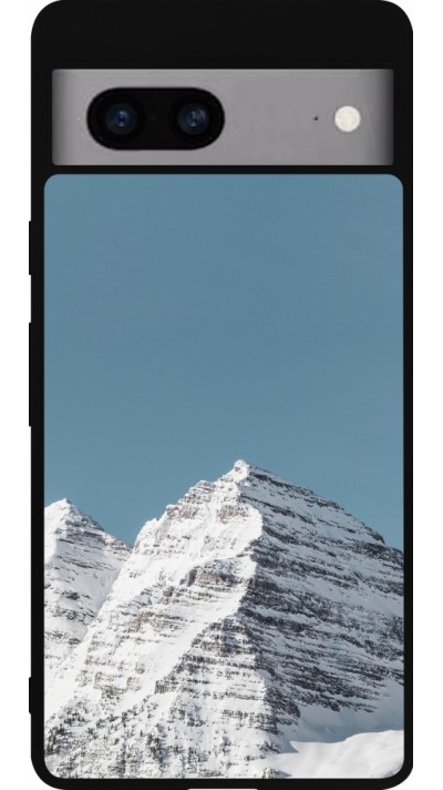 Coque Google Pixel 7a - Silicone rigide noir Winter 22 blue sky mountain