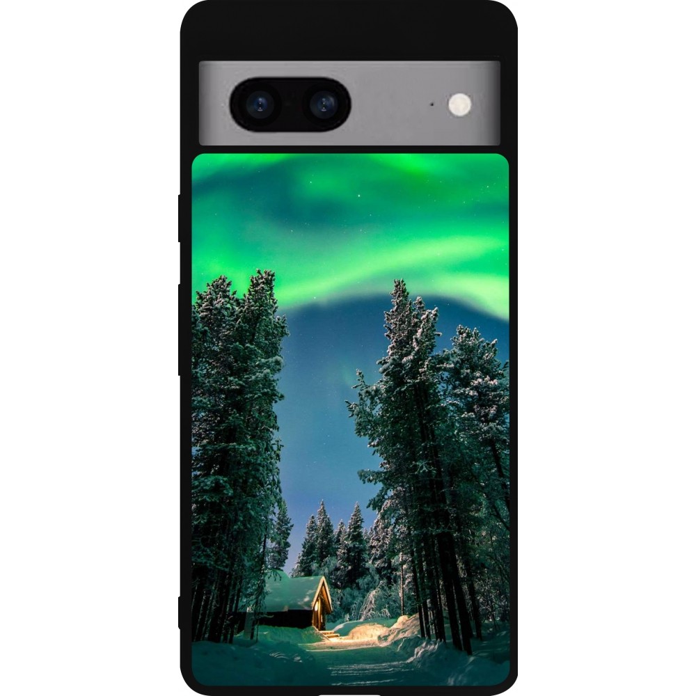Google Pixel 7a Case Hülle - Silikon schwarz Winter 22 Northern Lights
