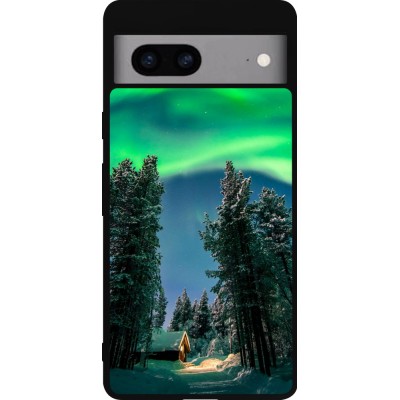 Google Pixel 7a Case Hülle - Silikon schwarz Winter 22 Northern Lights