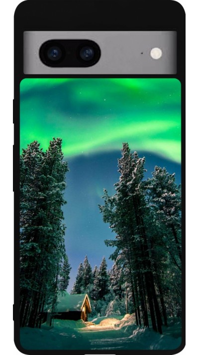 Coque Google Pixel 7a - Silicone rigide noir Winter 22 Northern Lights