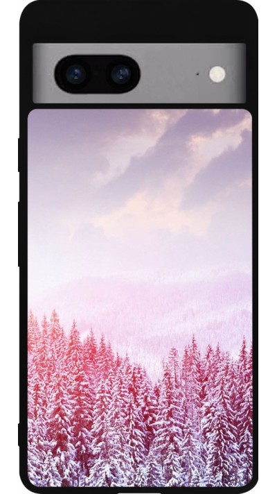 Coque Google Pixel 7a - Silicone rigide noir Winter 22 Pink Forest