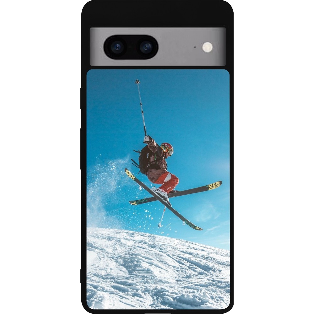 Google Pixel 7a Case Hülle - Silikon schwarz Winter 22 Ski Jump