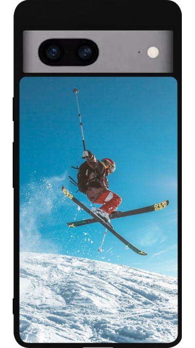 Coque Google Pixel 7a - Silicone rigide noir Winter 22 Ski Jump