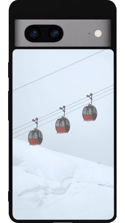 Coque Google Pixel 7a - Silicone rigide noir Winter 22 ski lift